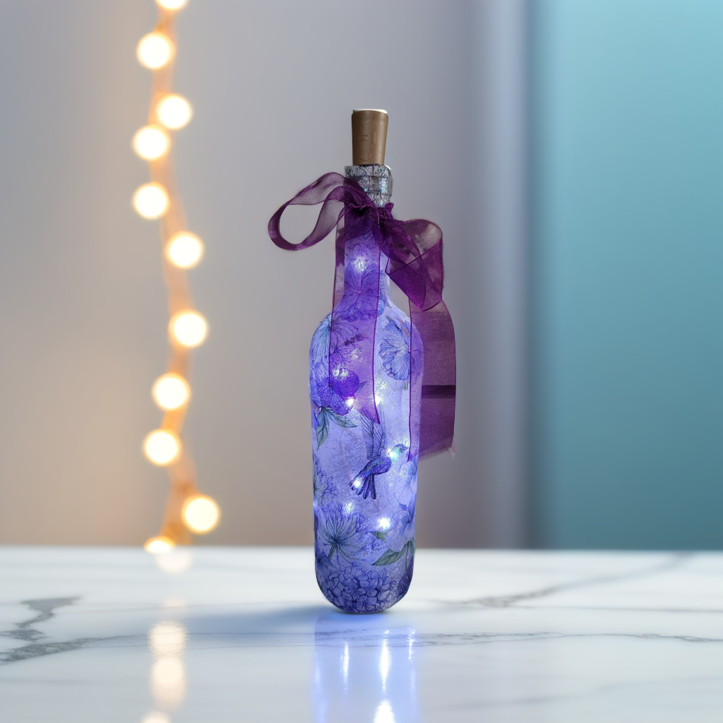 Hummingbird Bottle | Decoupage LED Lighting | Quantock Inspiration