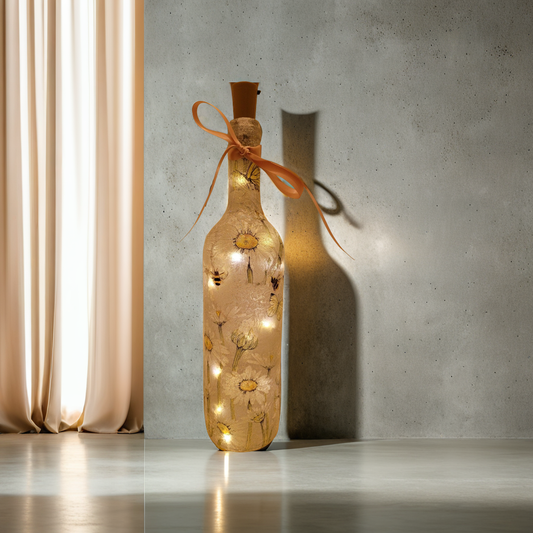 Bumble Bee and Daisies Bottle Lamp | Decoupage LED Light | Quantock Inspiration