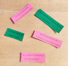 Load image into Gallery viewer, green and pink paper quotes each with a different instruction