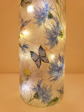 Load image into Gallery viewer, Decoupage Blue Flowers and Butterfly Bottle Lamp - Quantock Inspiration