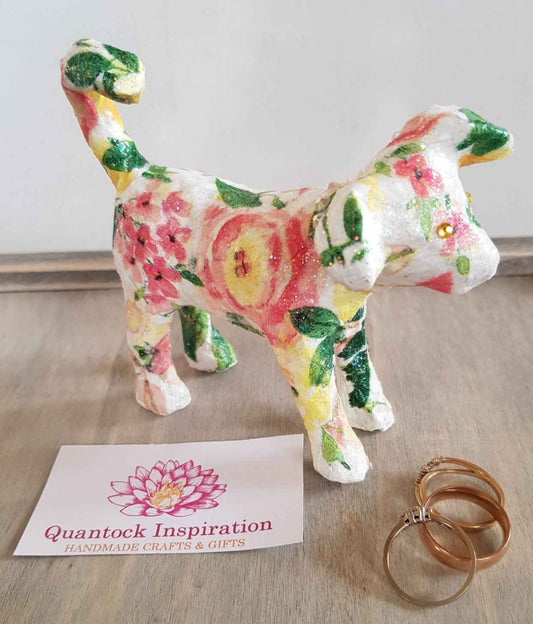 Dog Ring Holder | Floral Handmade Decoupage | Quantock Inspiration