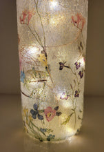 Load image into Gallery viewer, Decoupage Fairy bottle lamp - Lit up standard wine bottle with Fairy and flower butterfly detailing. Cork LED lights