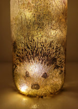 Load image into Gallery viewer, Decoupage Hedgehog Bottle Lamp - Quantock Inspiration