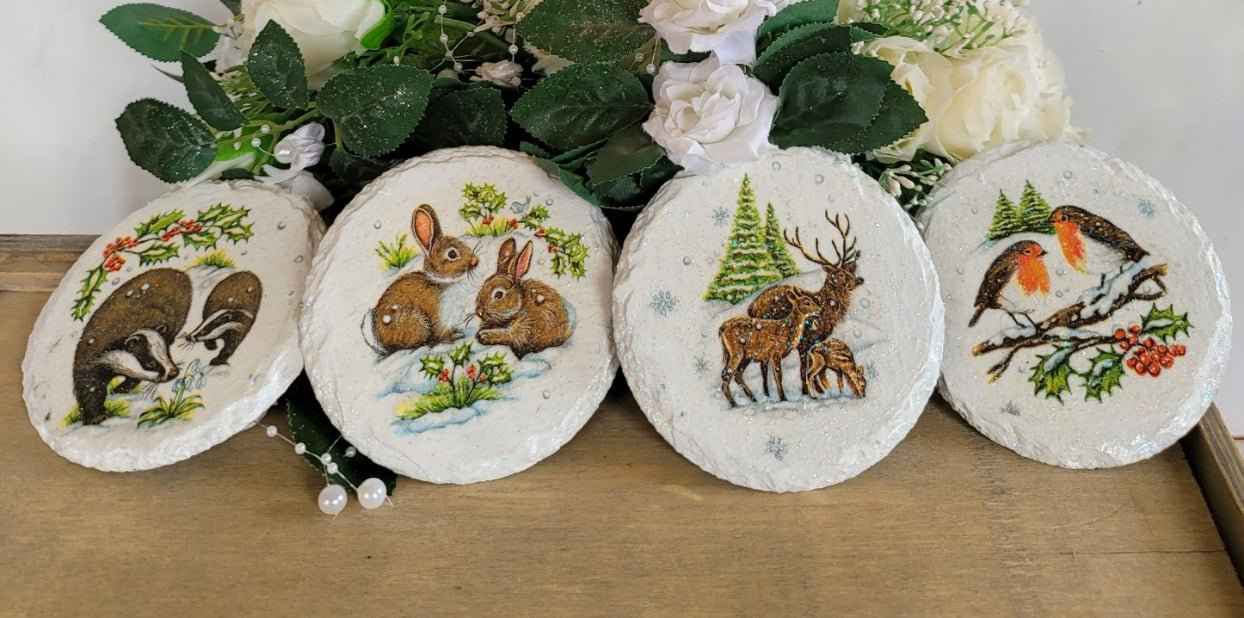 Wildlife Slate Coasters | Decoupage Set of four | Quantock Inspiration