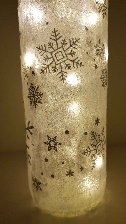 Snowflake Bottle Lamp | Decoupage LED Light | Quantock Inspiration