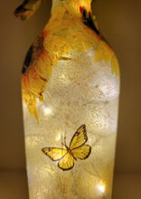 Load image into Gallery viewer, Decoupage Sunflower Bottle Lamp - Quantock Inspiration
