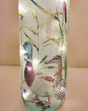 Load image into Gallery viewer, Wine bottle with ducks and ducklings on. Lit up