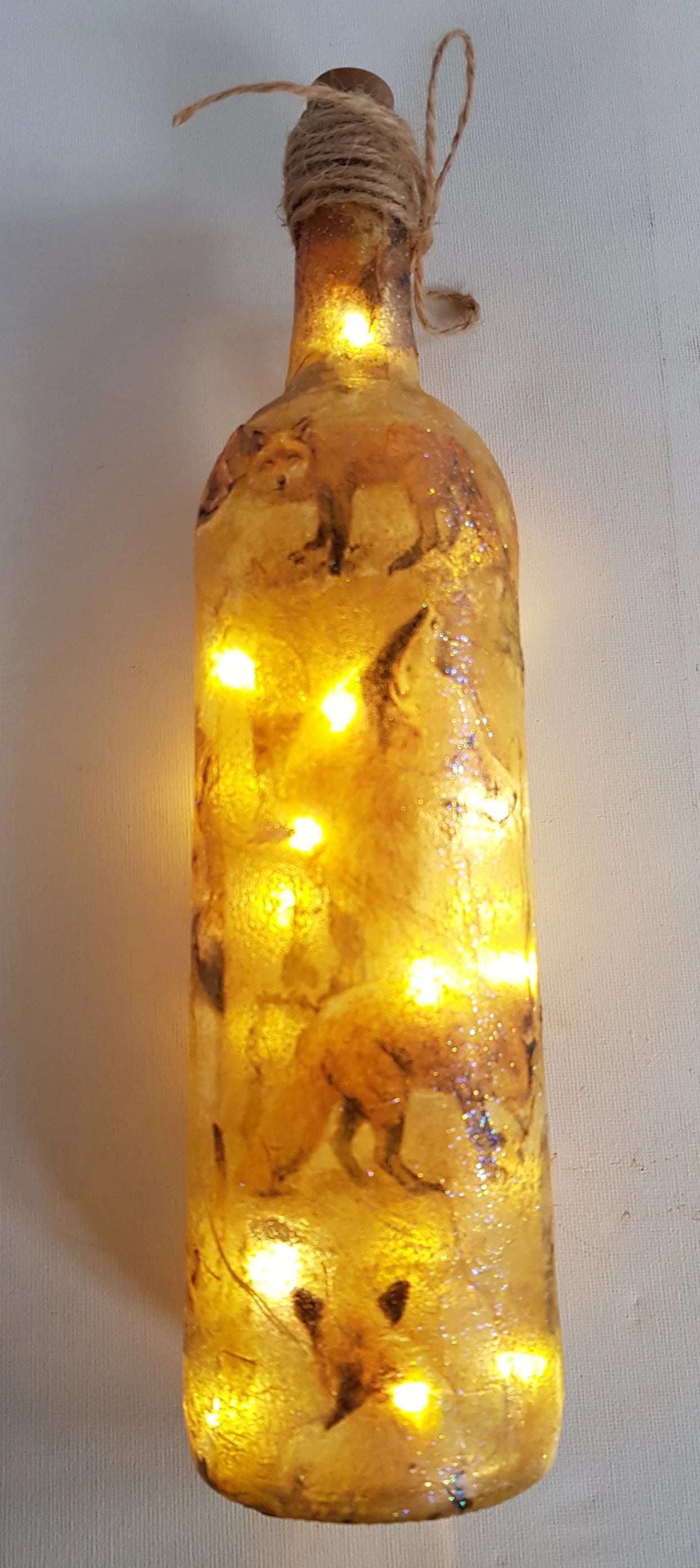 Decoupage Fox Light Up Bottle