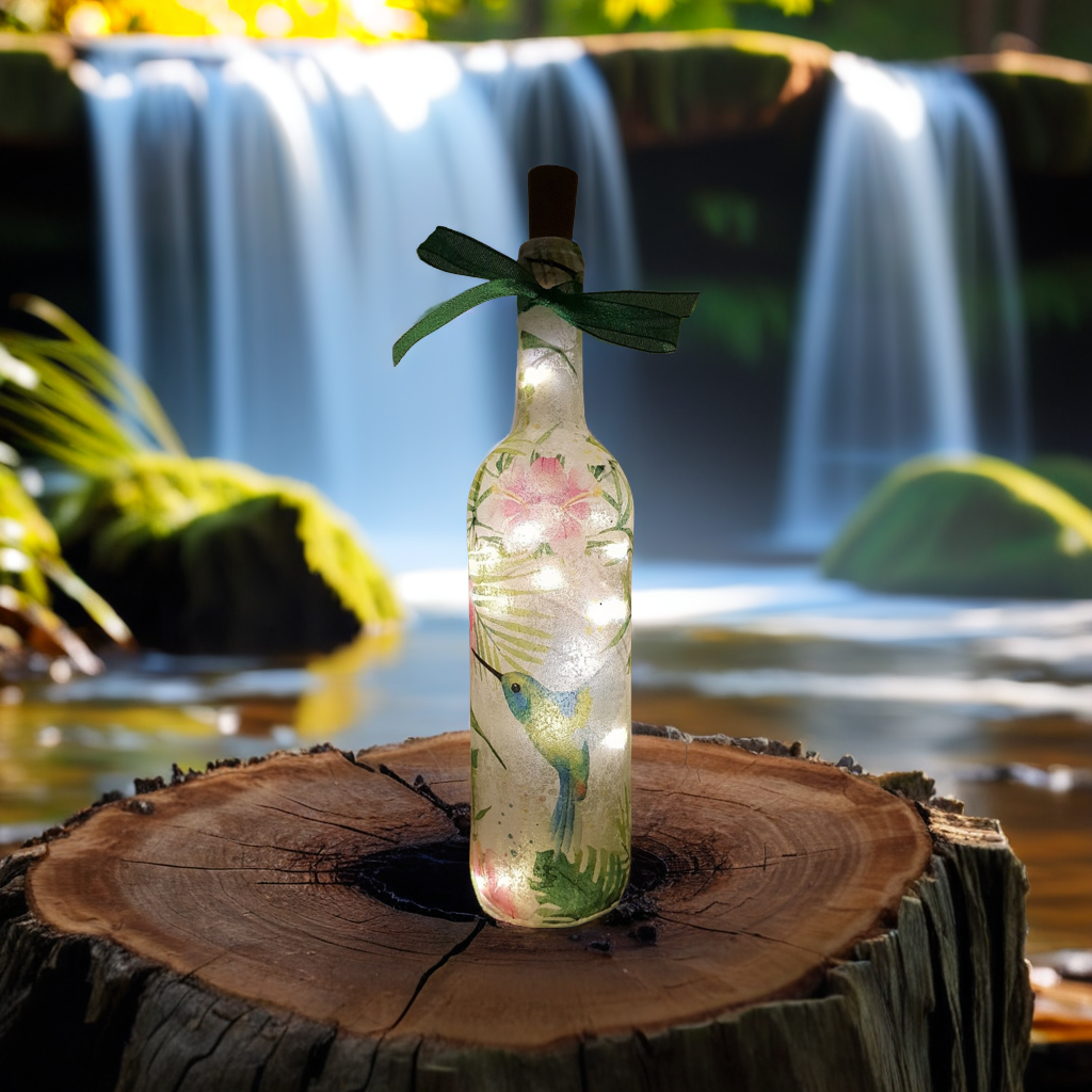 Hummingbird Bottle Lamp | Decoupage LED Light | Quantock Inspiration
