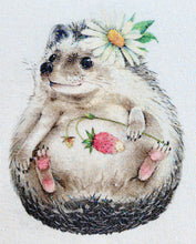 Load image into Gallery viewer, Hedgehog with a flower crown and strawberry on a white background