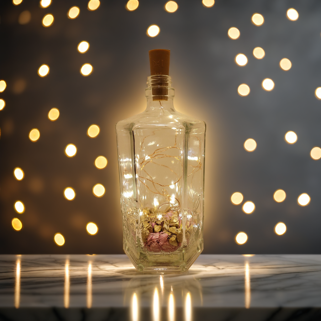 Hexagonal Bottle Lamp | Coloured Stones LED Light | Quantock Inspiration