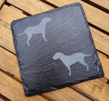 Load image into Gallery viewer,  black slate coaster with two labrador etched images on - dogs facing eachother