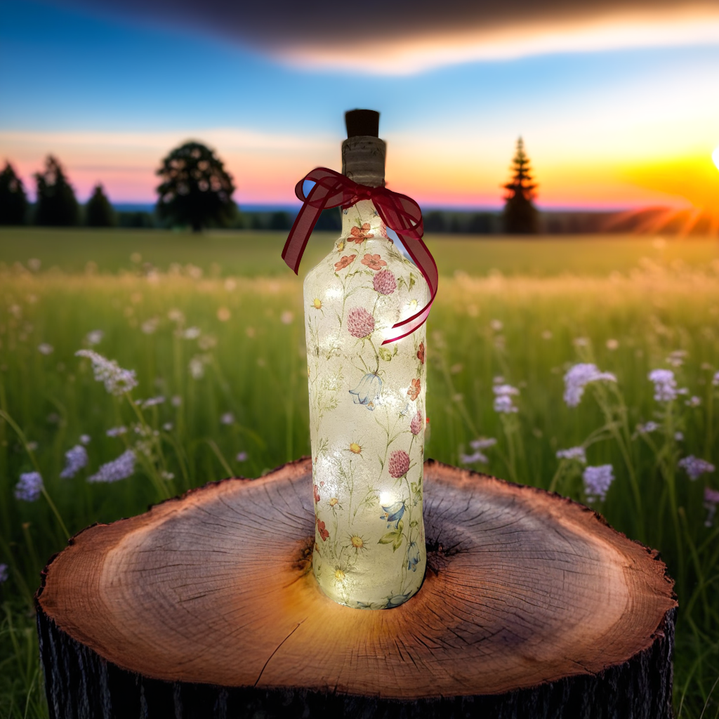 Meadow Flower Bottle Lamp | Decoupage LED Lighting | Quantock Inspiration