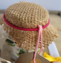Load image into Gallery viewer, Hessian top on a jar secured with pink band