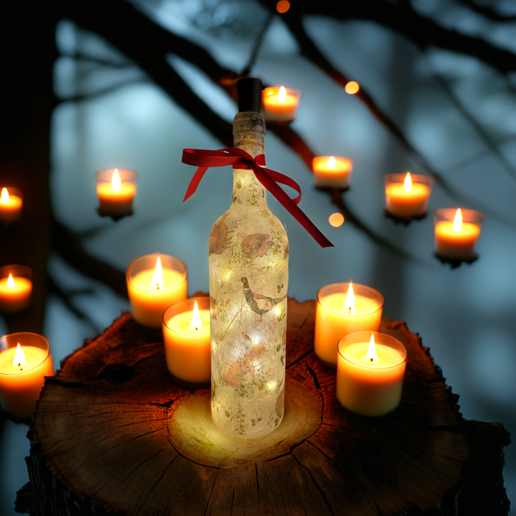 Nature Bottle Lamp | Decoupage LED Lighting | Quantock Inspiration