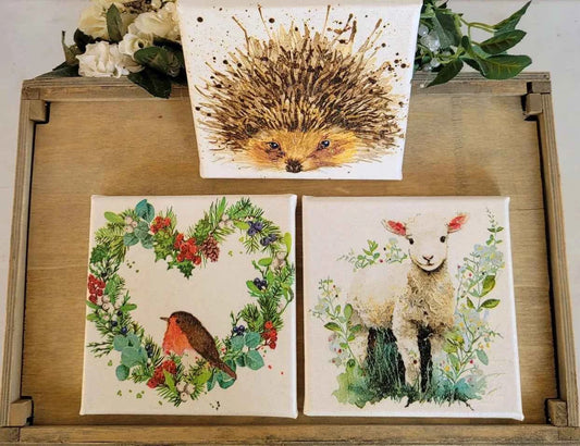 Canvas Wildlife Pictures | Napkin Art Set of Three | Quantock Inspiration