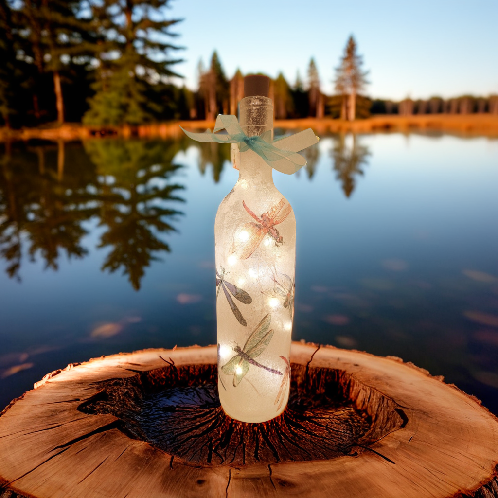 Dragonfly Bottle Lamp | Decoupage LED Lighting | Quantock Inspiration