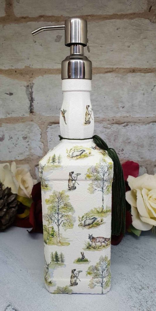 Wildlife Soap Dispenser | Recycled Decoupage Glass | Quantock Inspiration