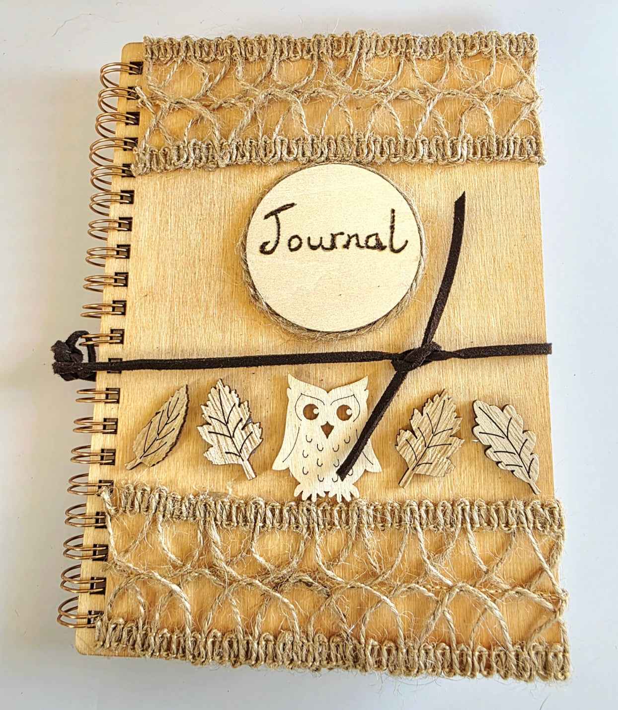 Handmade A5 Wooden Journal | Rustic Owl Spiral Bound Notebook | Quantock Inspiration