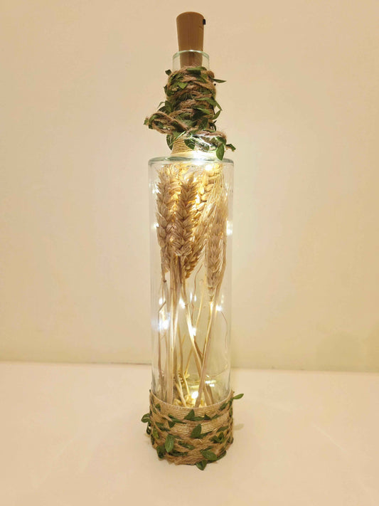 Rustic Wheat Bottle Lamp | Handmade Farmhouse LED Lighting | Quantock Inspiration