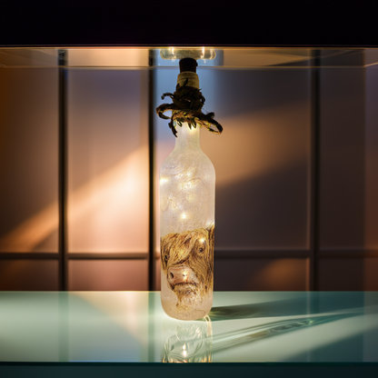 Highland Cows Bottle  | Decoupage LED Lighting | Quantock Inspiration