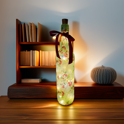 Berry Leaf Bottle Lamp | Decoupage LED Light | Quantock Inspiration