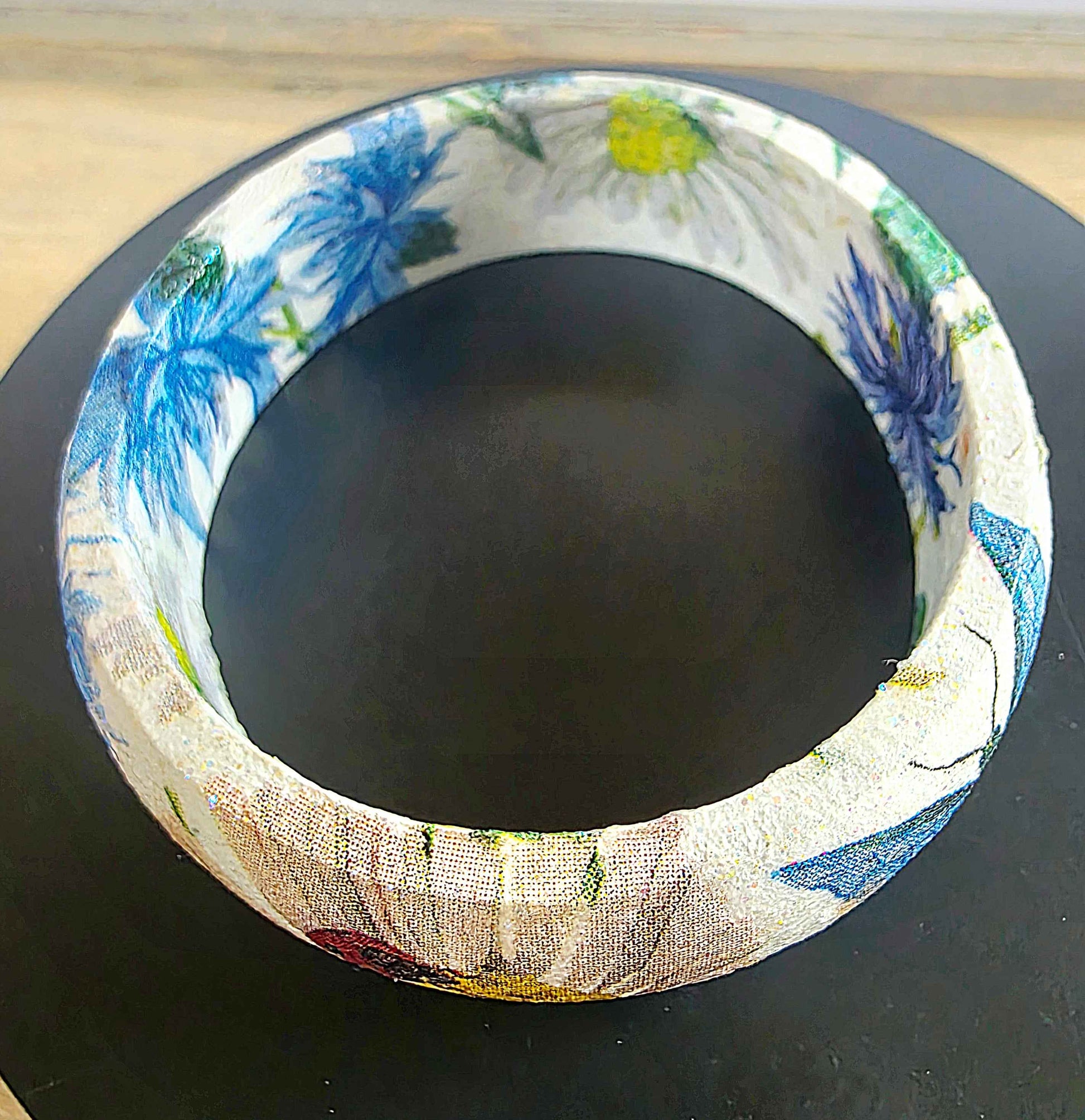 Wooden Floral Bangle | Decoupage Blue Butterfly Bracelet | Quantock Inspiration