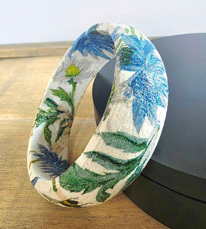 Wooden Floral Bangle | Decoupage Blue Butterfly Bracelet | Quantock Inspiration