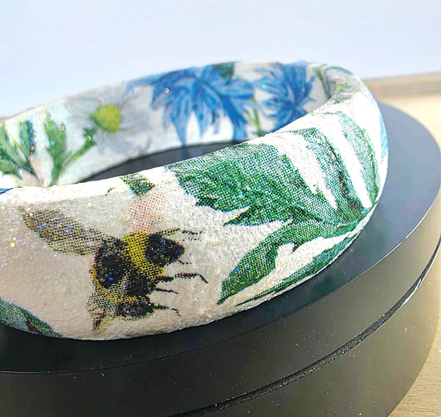 Wooden Floral Bangle | Decoupage Blue Butterfly Bracelet | Quantock Inspiration