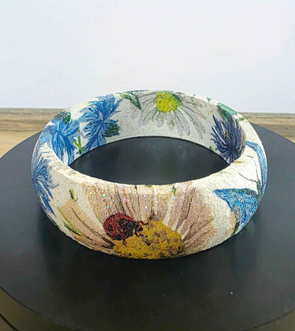 Wooden Floral Bangle | Decoupage Blue Butterfly Bracelet | Quantock Inspiration