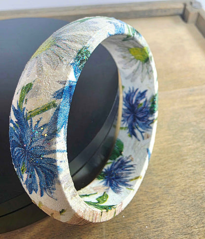 Wooden Floral Bangle | Decoupage Blue Butterfly Bracelet | Quantock Inspiration