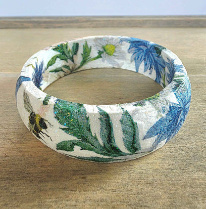 Wooden Floral Bangle | Decoupage Blue Butterfly Bracelet | Quantock Inspiration