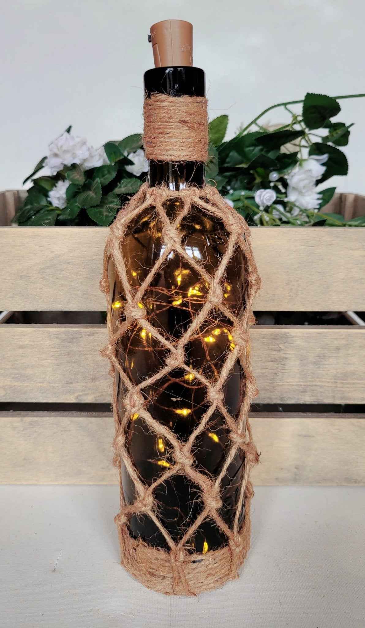 String Boottele Braided Bottle Lamp | Green Glass LED Light | Quantock Inspiration