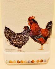 Load image into Gallery viewer, a brown and a black chicken on the side of a white painted bottle
