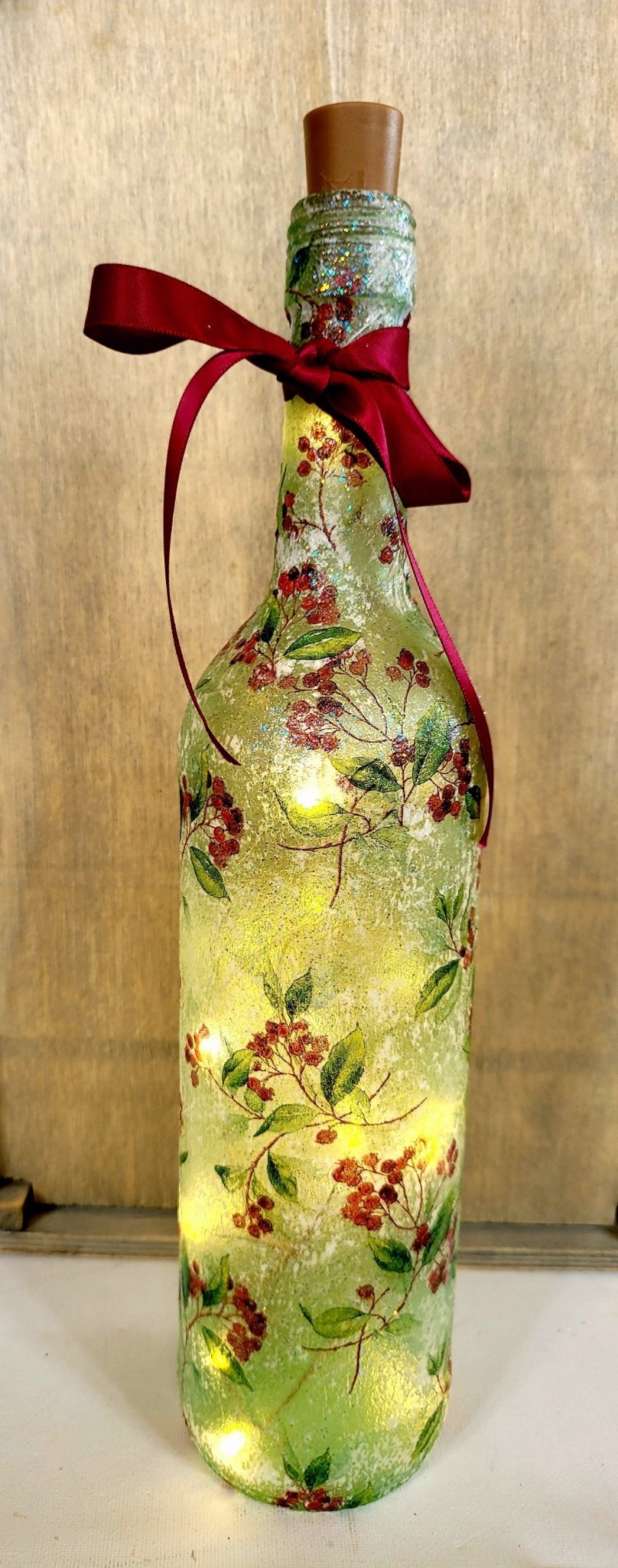 Decoupage Berry Leaf Bottle Lamp - Quantock Inspiration