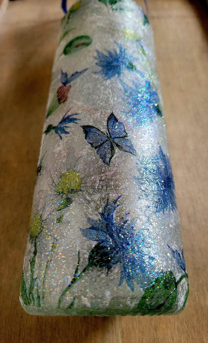 Decoupage Blue Flowers and Butterfly Bottle Lamp - Quantock Inspiration