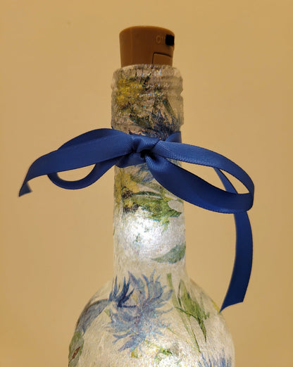Decoupage Blue Flowers and Butterfly Bottle Lamp - Quantock Inspiration