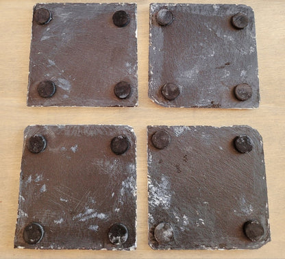 Decoupage Border Collie Coasters - four slate tiles square coasters showing underside and protective pads