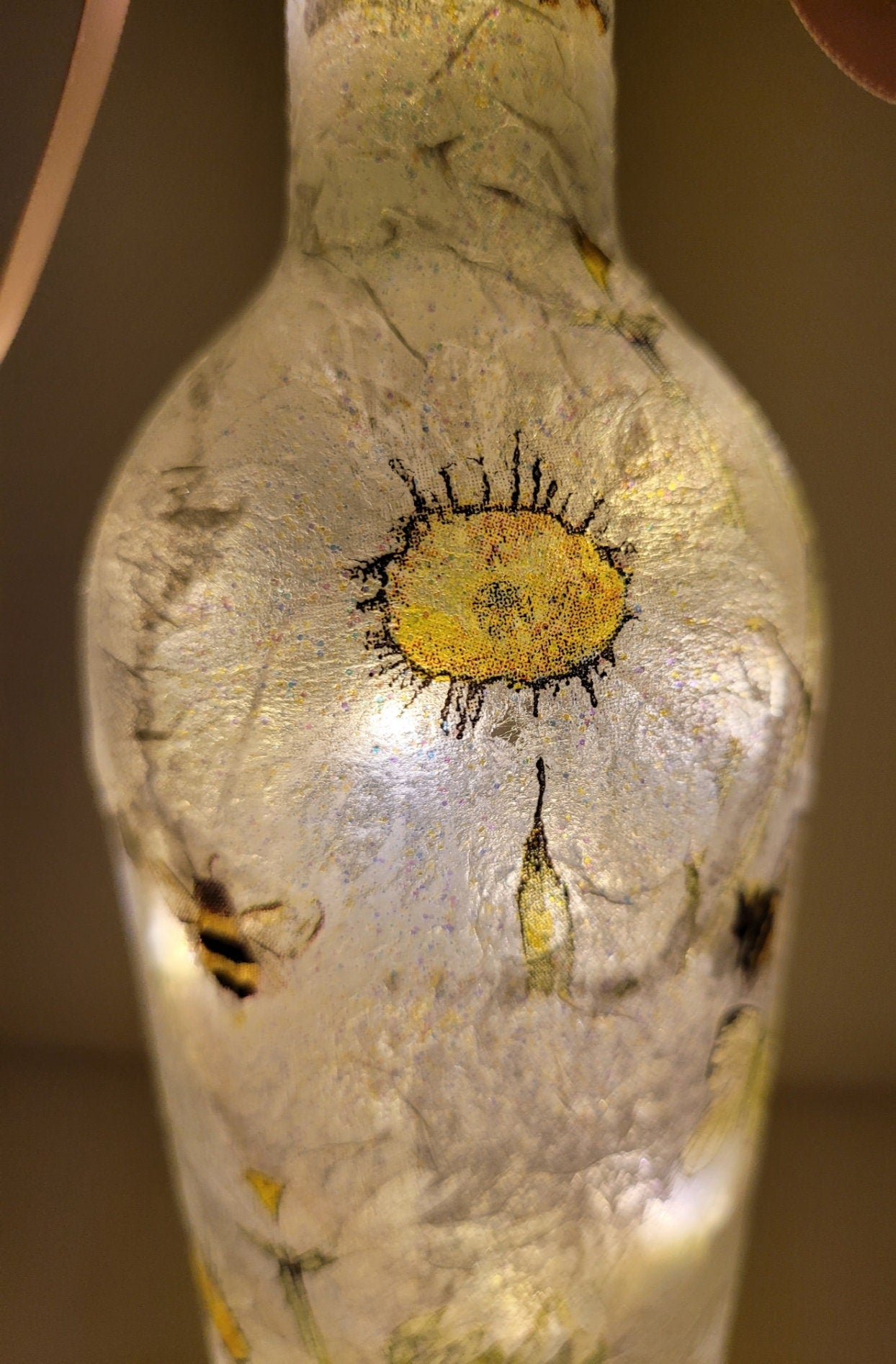 Decoupage Bumble Bee and Daisies Bottle Lamp - Quantock Inspiration