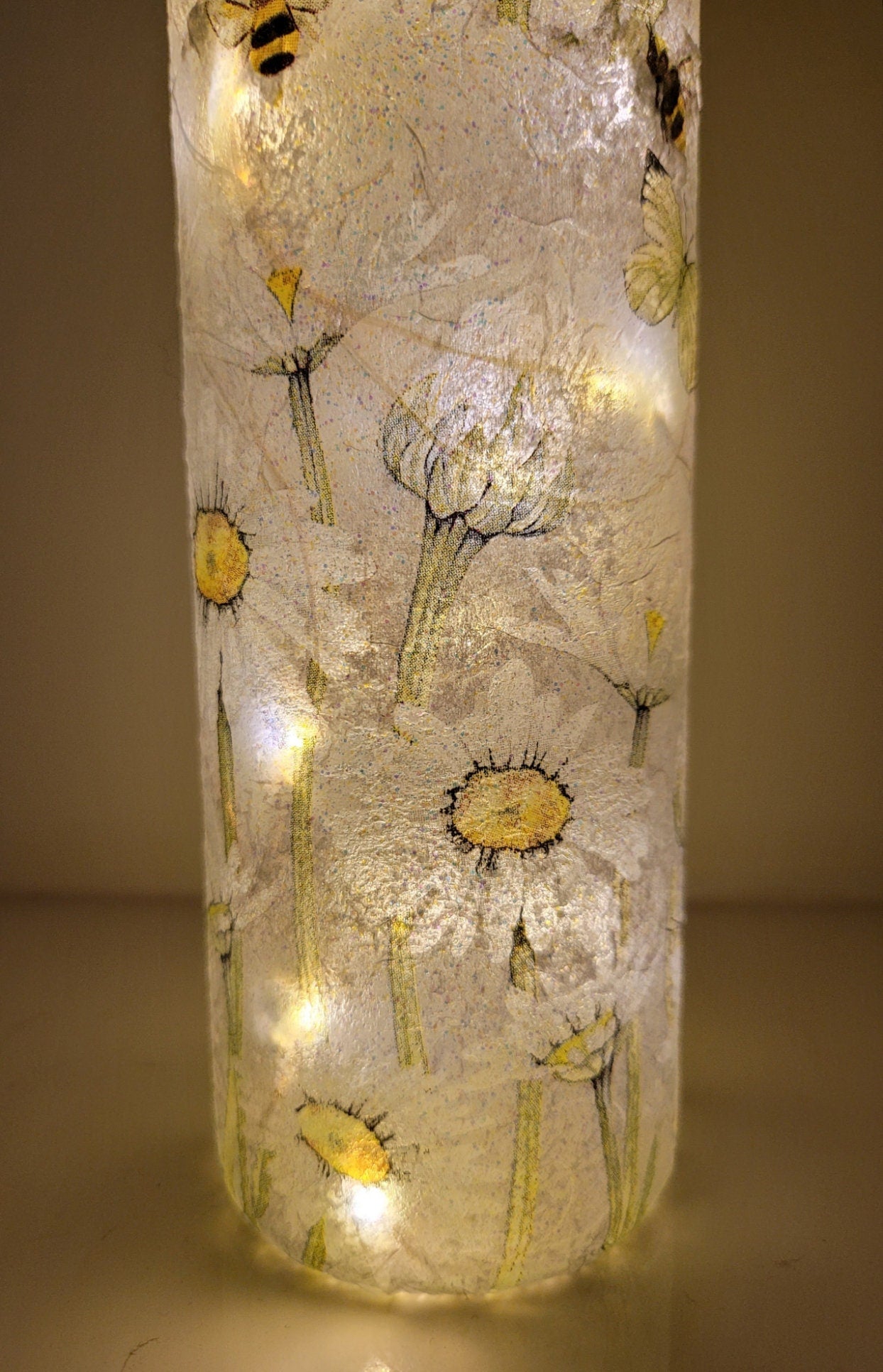 Decoupage Bumble Bee and Daisies Bottle Lamp - Quantock Inspiration