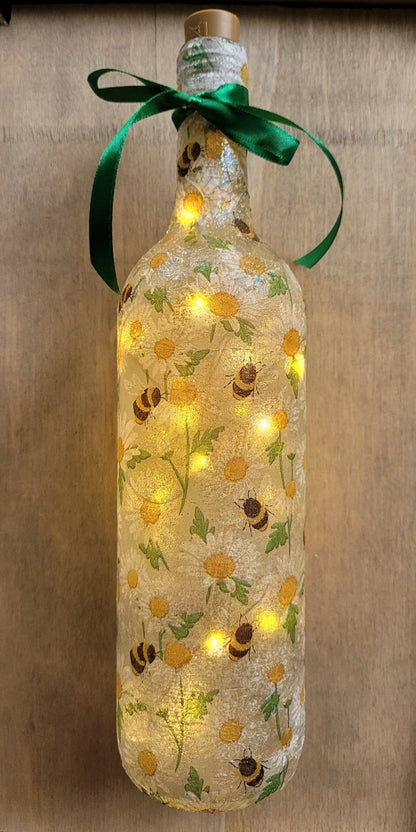 Decoupage Bumble Bee and Daisies Bottle Lamp - Quantock Inspiration