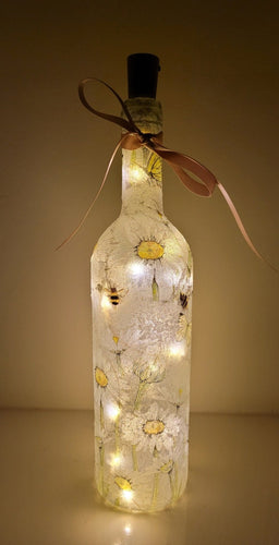 Decoupage Bumble Bee and Daisies Bottle Lamp - Quantock Inspiration
