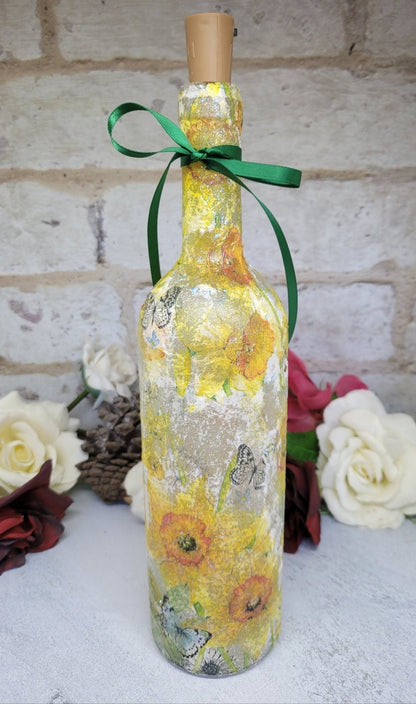 Decoupage Daffodil Wine Bottle Lamp - Quantock Inspiration