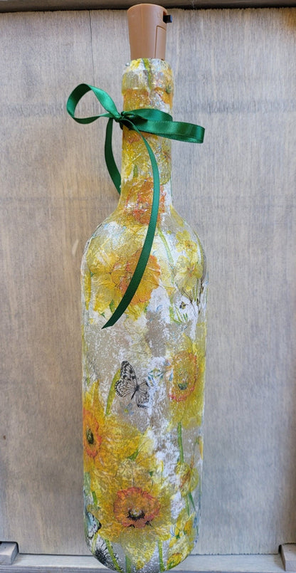 Decoupage Daffodil Wine Bottle Lamp - Quantock Inspiration
