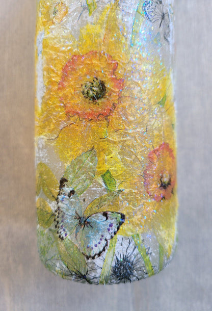 Decoupage Daffodil Wine Bottle Lamp - Quantock Inspiration