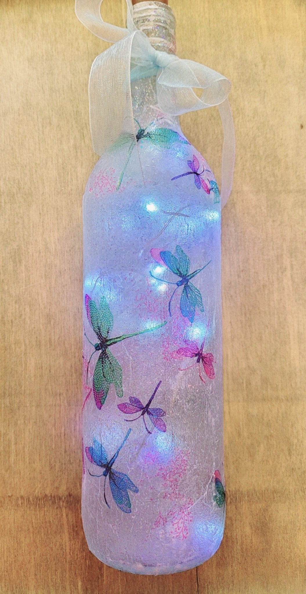 Decoupage Dragonfly Wine Bottle Lamp - Quantock Inspiration