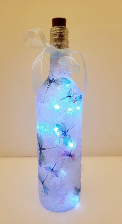 Decoupage Dragonfly Wine Bottle Lamp - Quantock Inspiration
