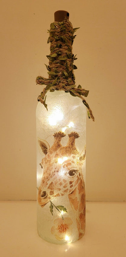 Decoupage Giraffe Bottle Lamp with Jute twine - Quantock Inspiration