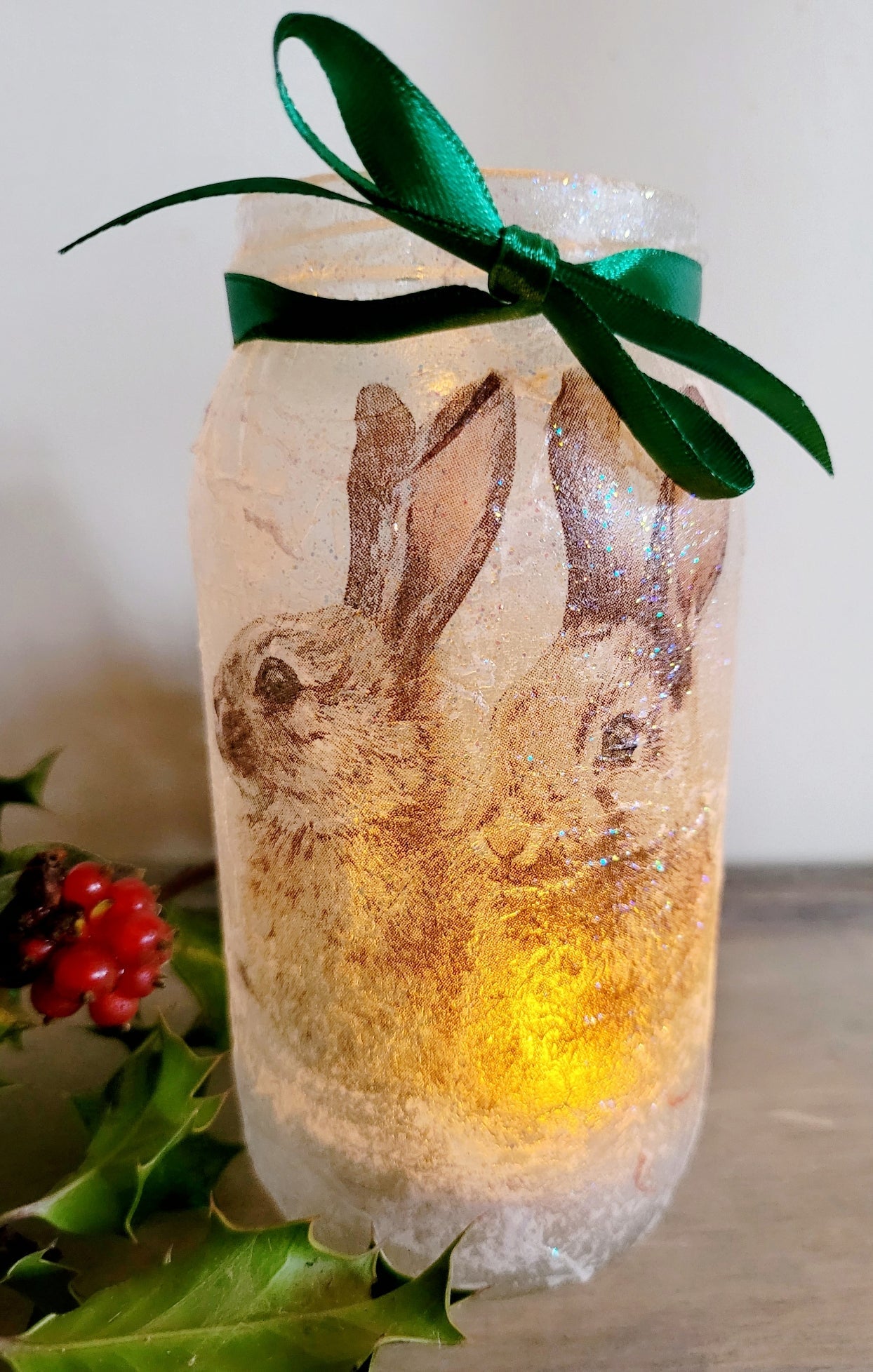 Decoupage Hare Lantern with Flameless Candle - Quantock Inspiration