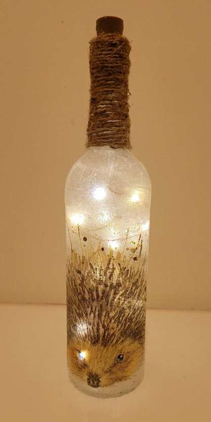 Decoupage Hedgehog String Bottle Lamp - Quantock Inspiration
